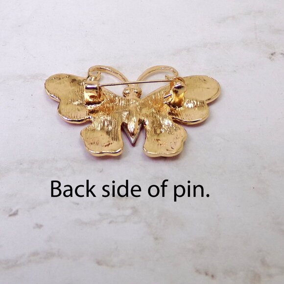 Butterfly brooch pin with red crystals and red and yellow color enamel - Picture 6 of 6